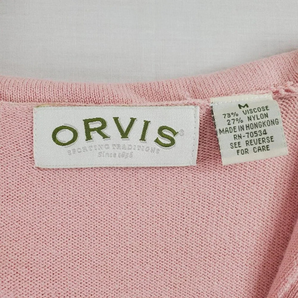 Vintage Orvis Cardigan Women Medium Pink Knit Sweater Sailor Flap Collar Minimal - Picture 3 of 16